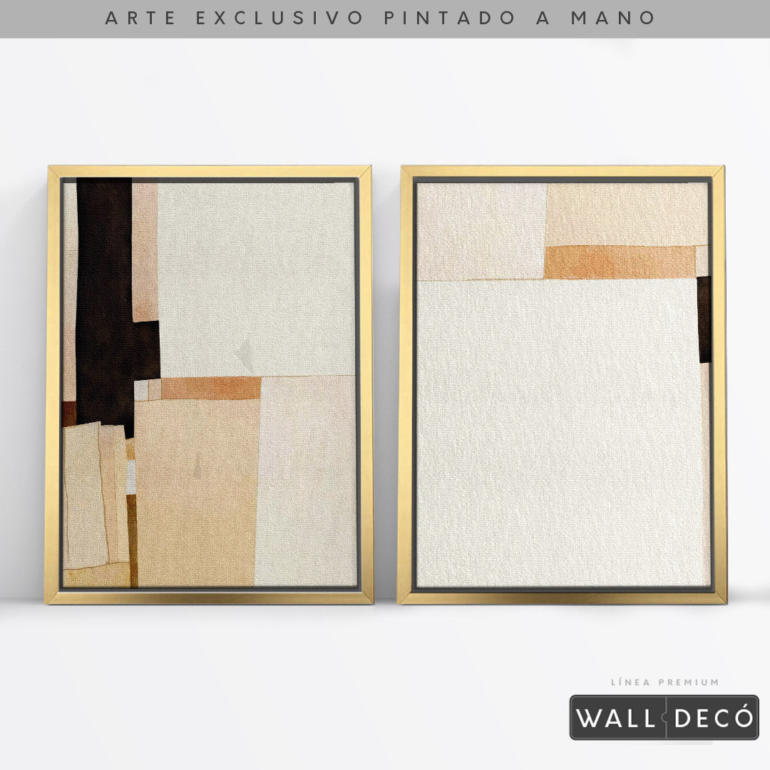 Díptico pintado a mano Minimalismo sereno en tonos sepia