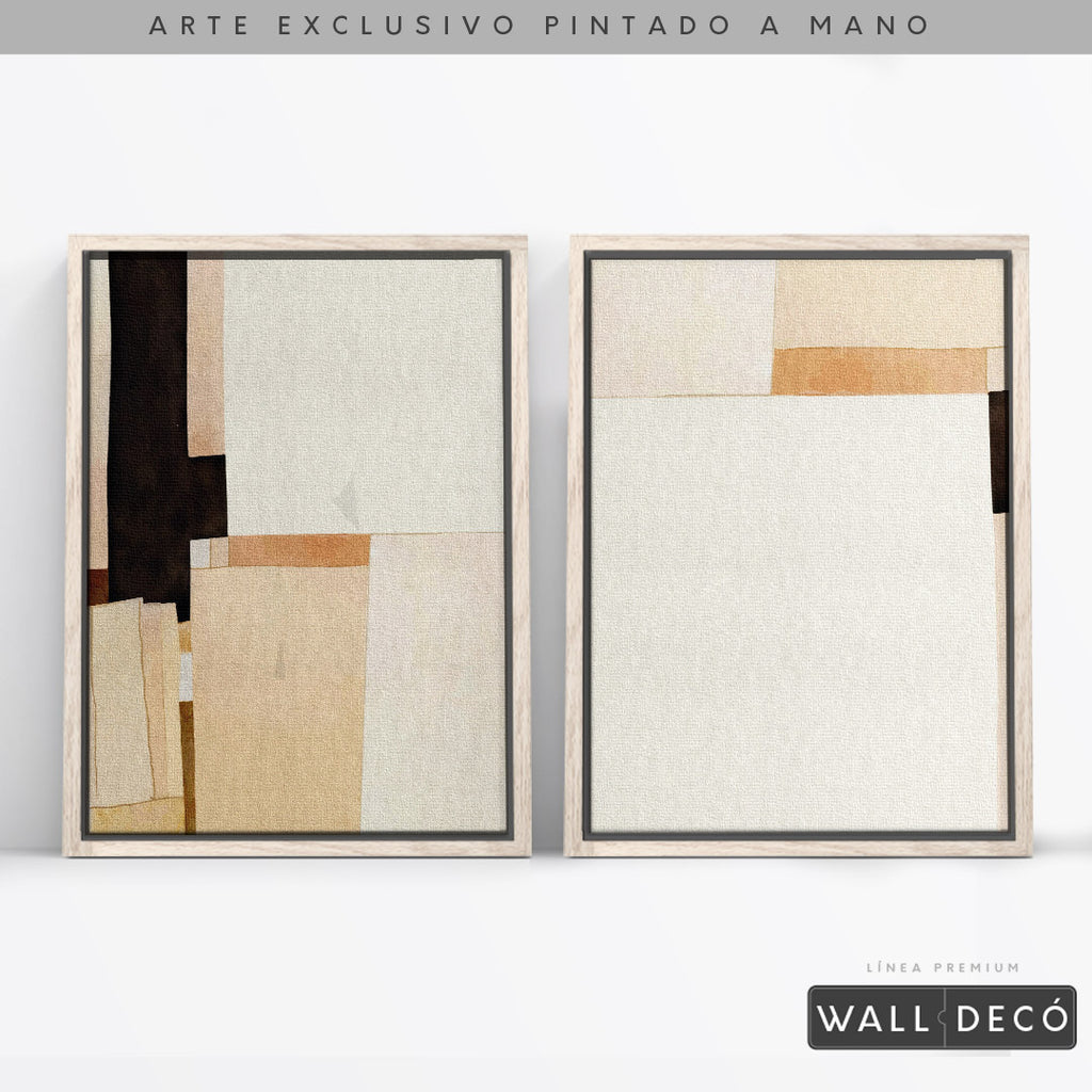 Díptico pintado a mano Minimalismo sereno en tonos sepia