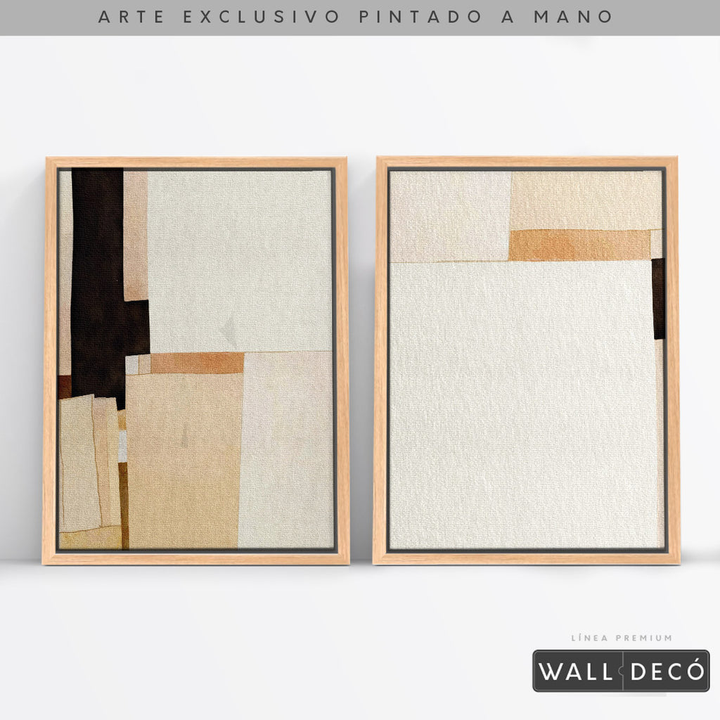 Díptico pintado a mano Minimalismo sereno en tonos sepia