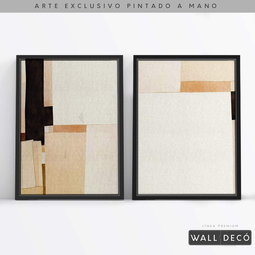 Díptico pintado a mano Minimalismo sereno en tonos sepia