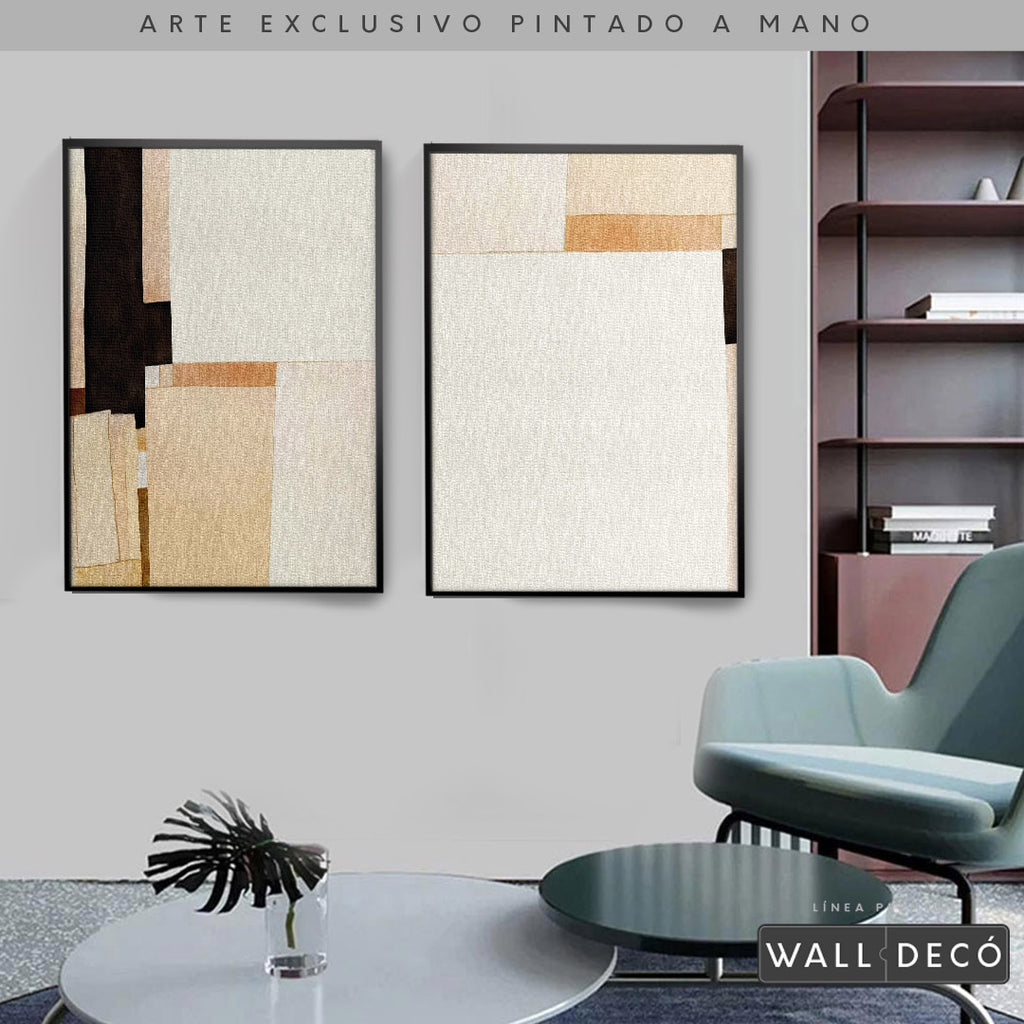 Díptico pintado a mano Minimalismo sereno en tonos sepia