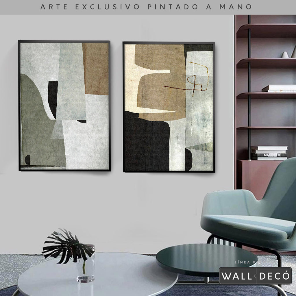 Díptico pintado a mano Estructuras minimalistas