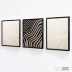 Tríptico Abstracto Minimalista Trazos y Luz – marco negro mate