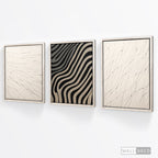 Tríptico Abstracto Minimalista Trazos y Luz – marco madera vintage