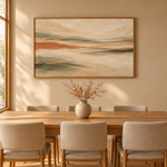 Cargar imagen en el visor de la galería, Cuadro Horizonte Dorado en comedor contemporáneo con marco de madera natural
