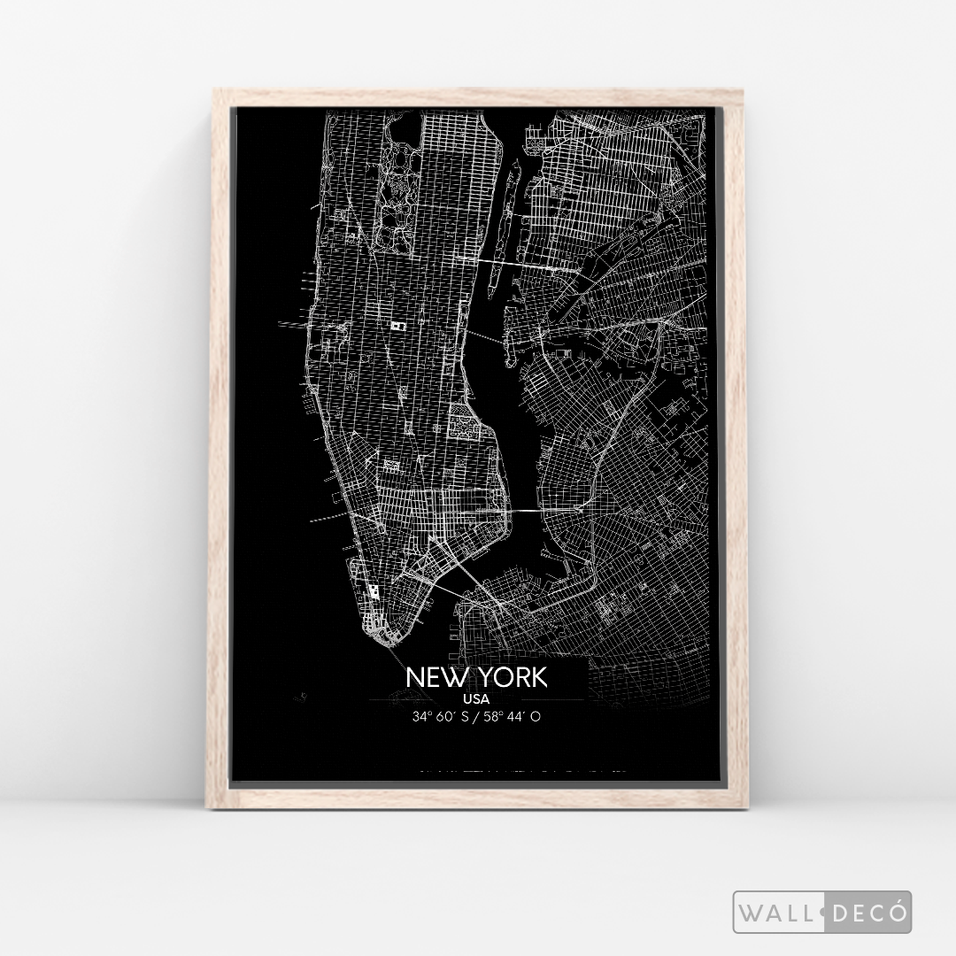 Cuadro New York Map Negro