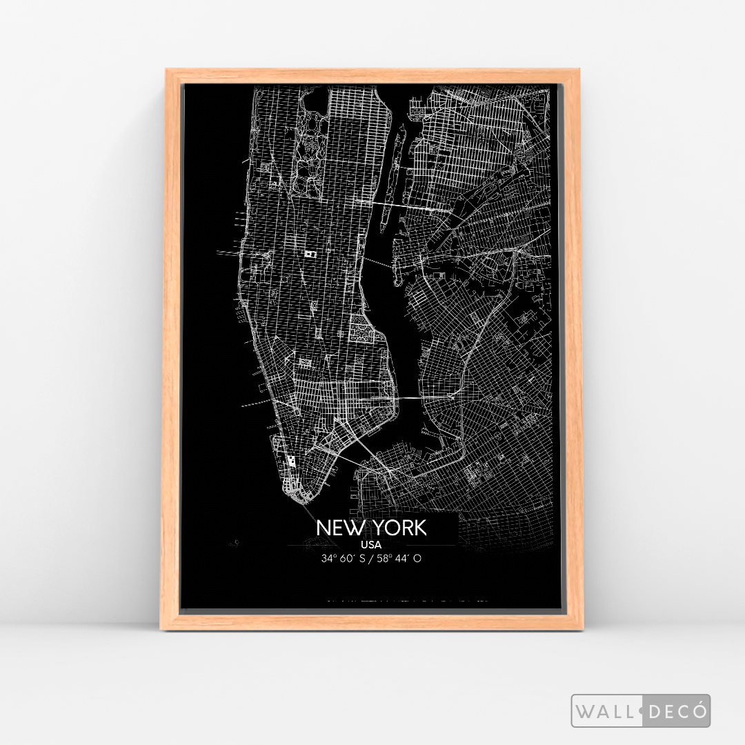 Cuadro New York Map Negro