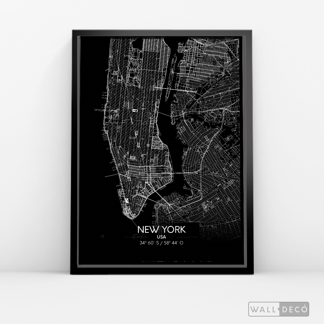 Cuadro New York Map Negro