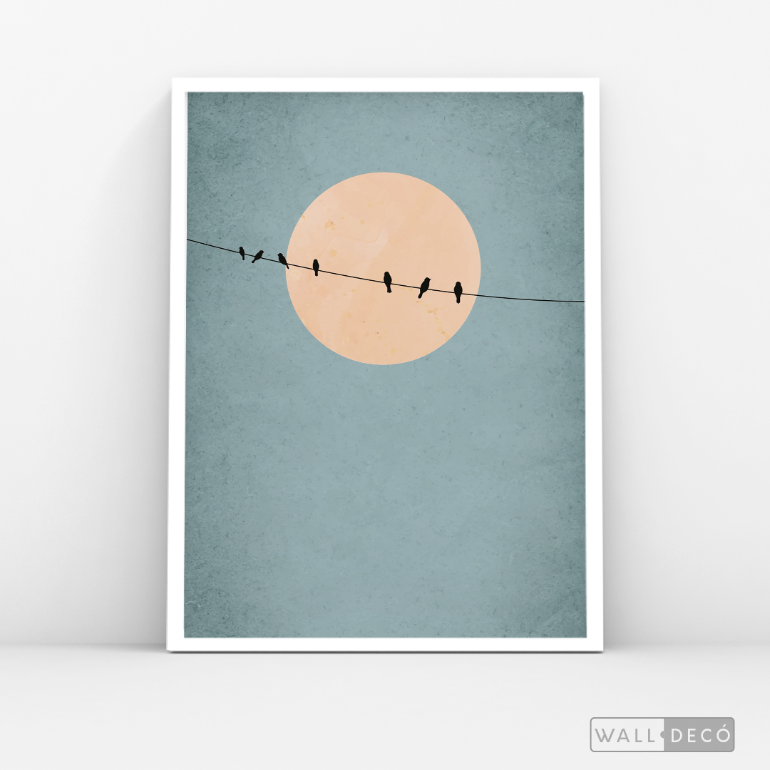 Cuadro Minimalista Pájaros en Azul