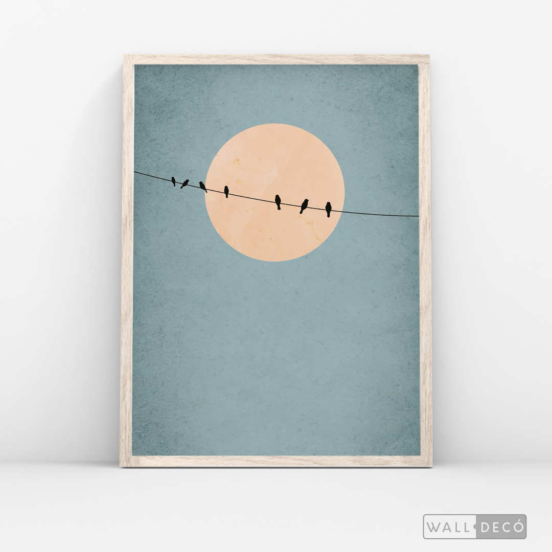 Cuadro Minimalista Pájaros en Azul
