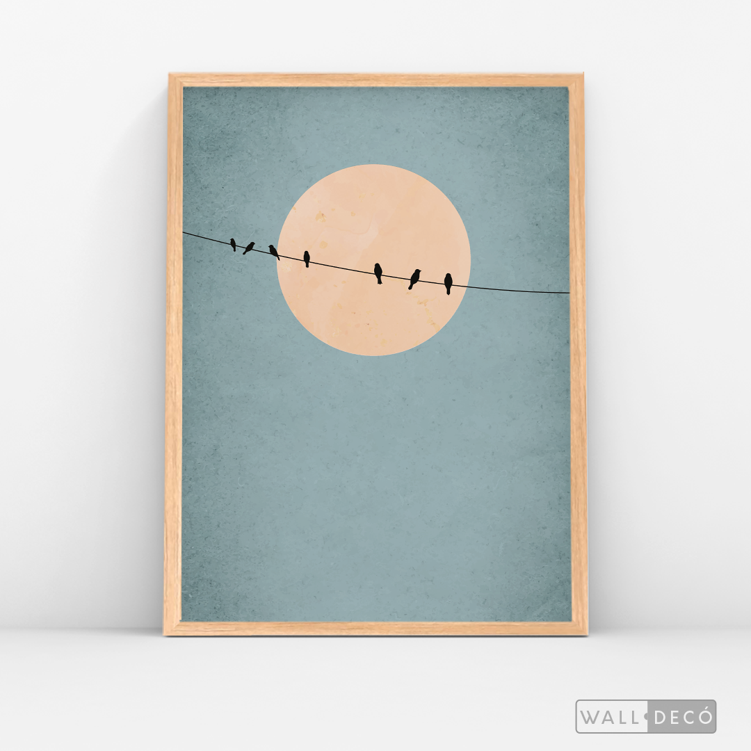 Cuadro Minimalista Pájaros en Azul
