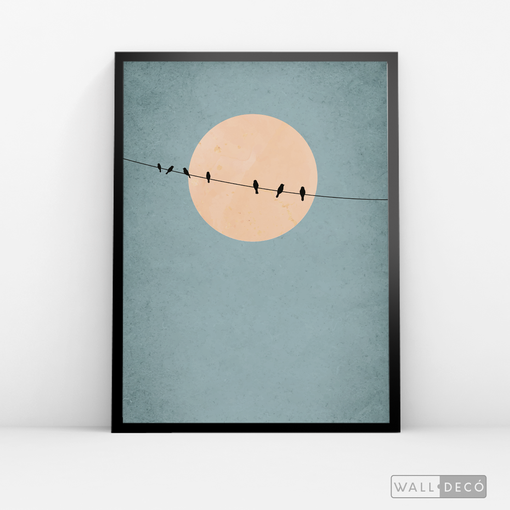 Cuadro Minimalista Pájaros en Azul
