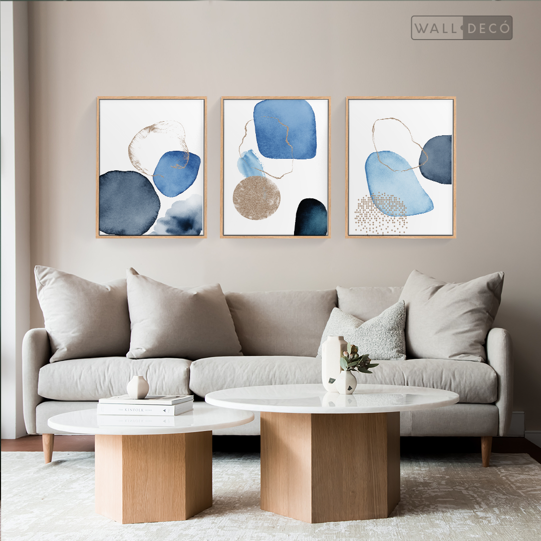 Tríptico Fragmentos Azul minimalista