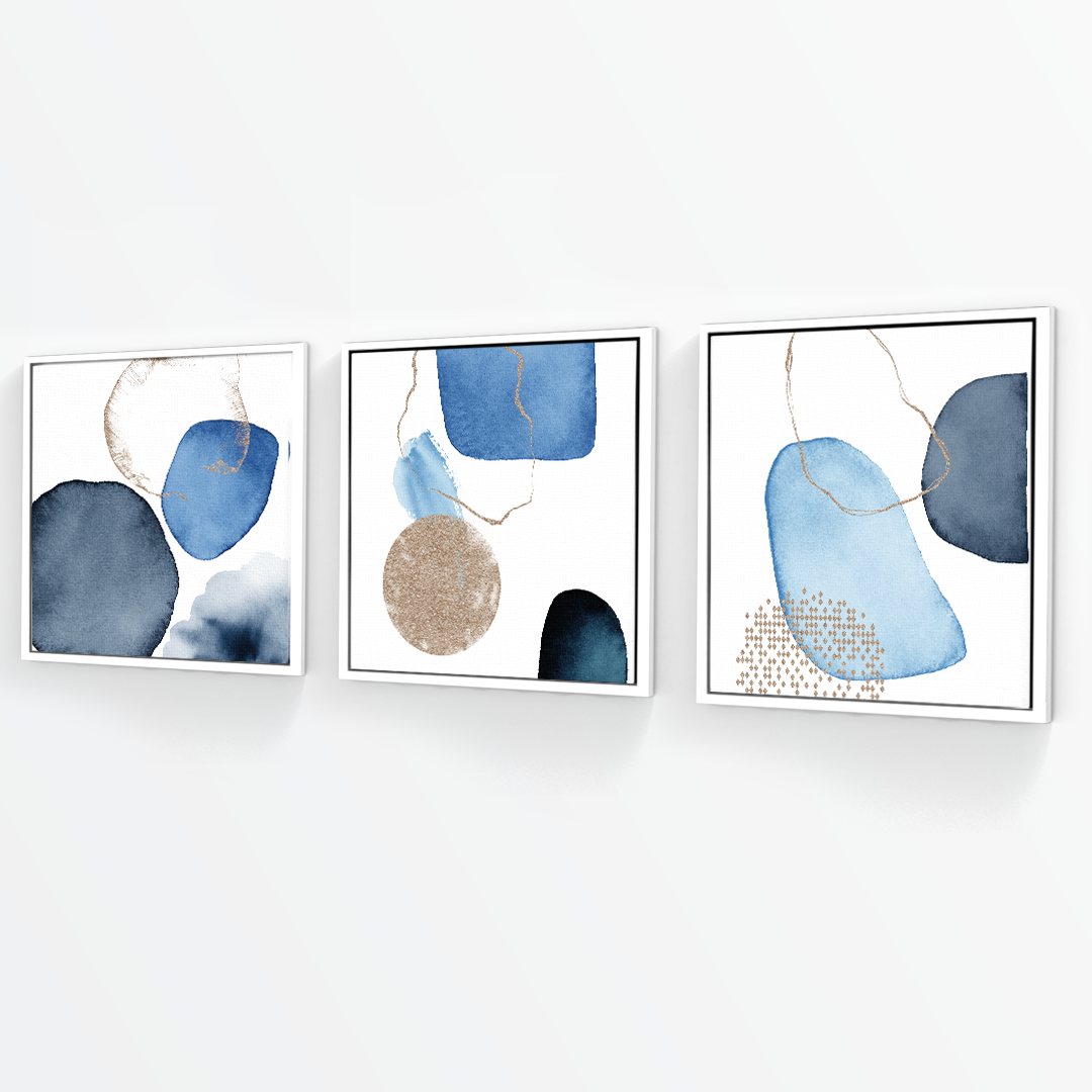 Tríptico Fragmentos Azul minimalista