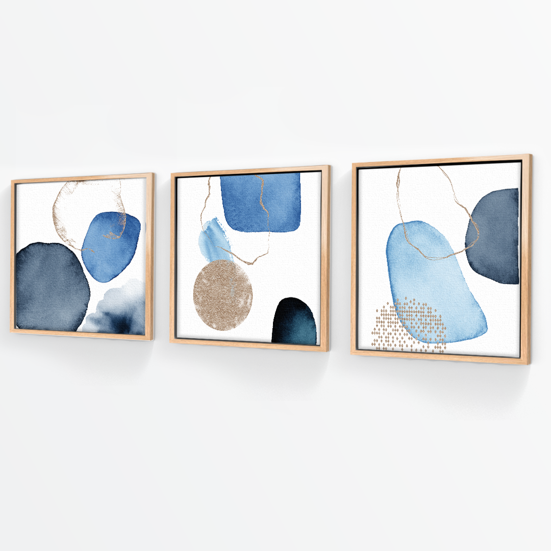 Tríptico Fragmentos Azul minimalista