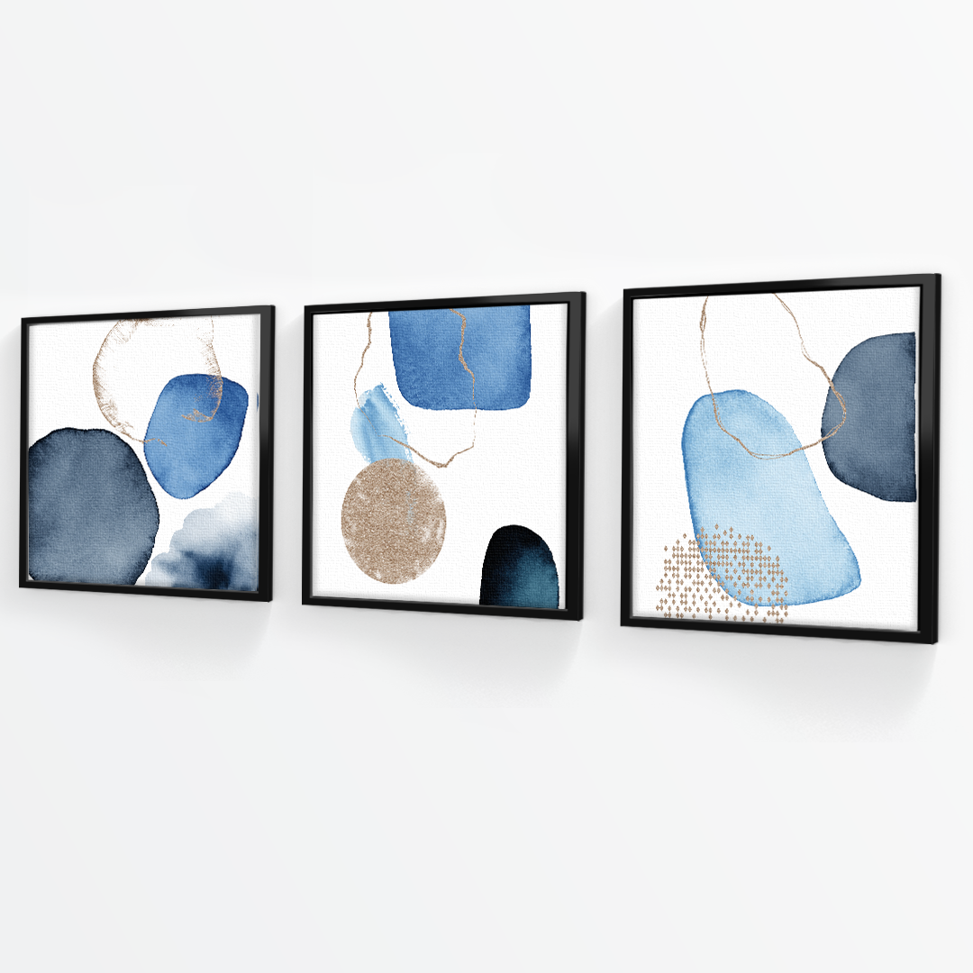 Tríptico Fragmentos Azul minimalista