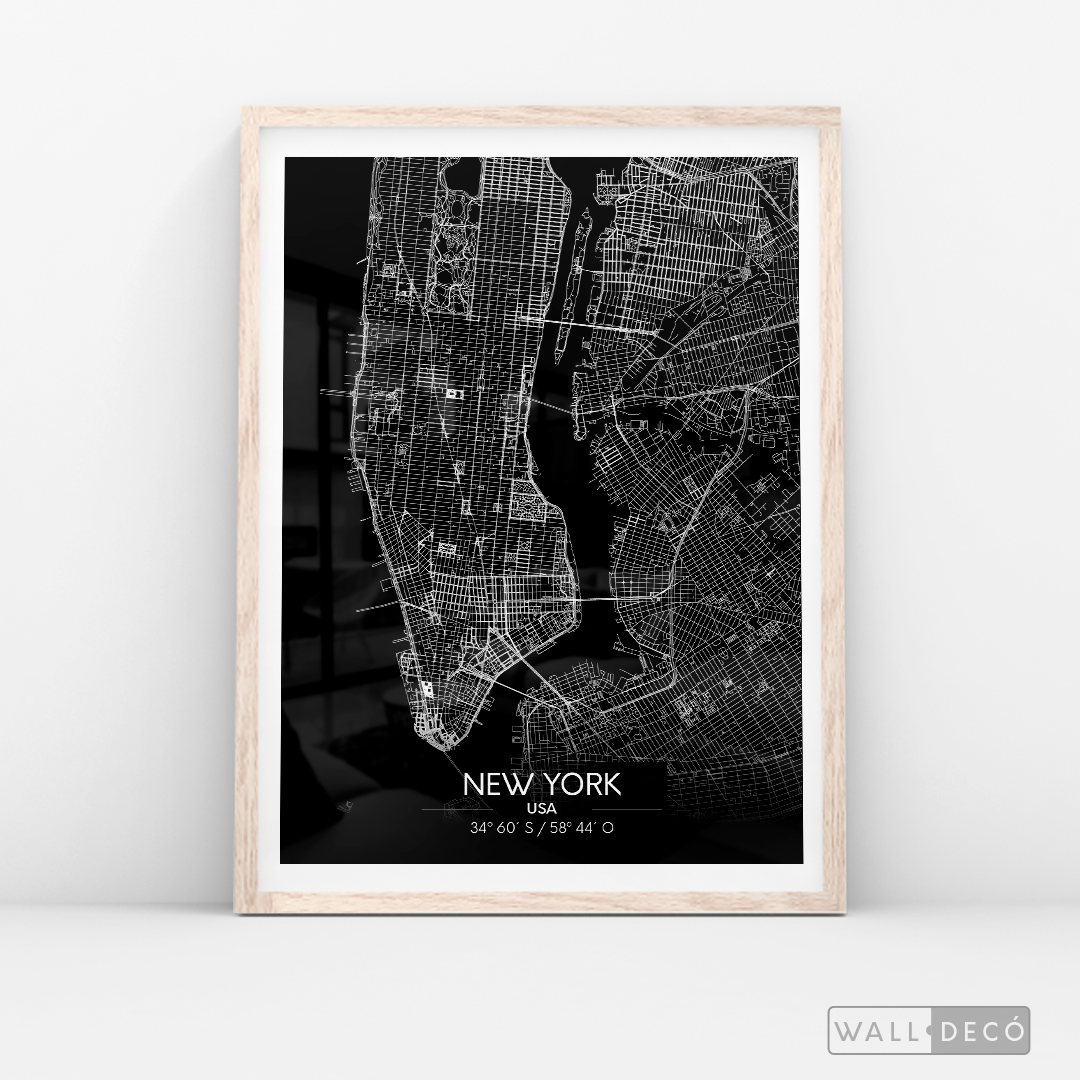 Cuadro New York Map Negro