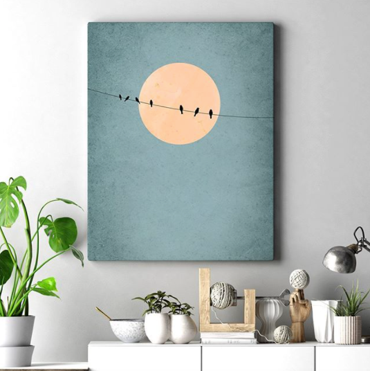 Cuadro Minimalista Pájaros en Azul